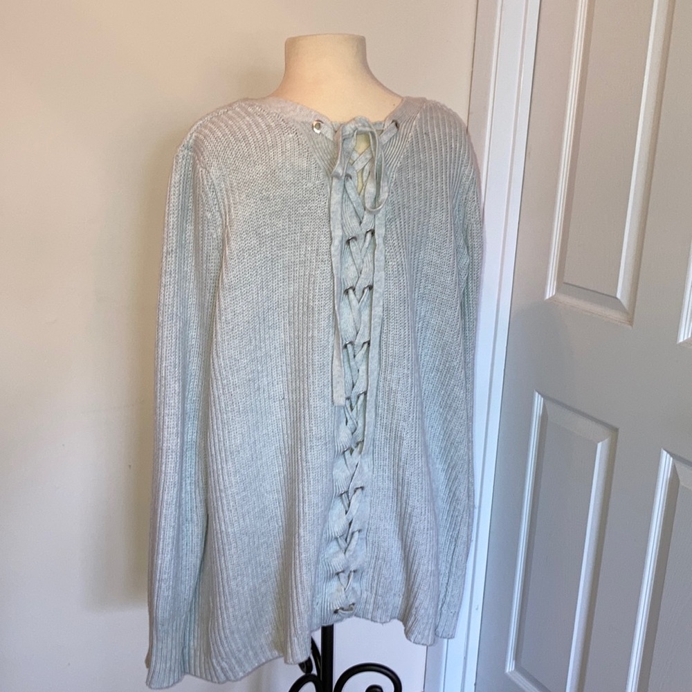 Corset Back Cardigan Sweater XL holidays gray cream